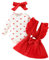 LUVCES Baby Mädchen Rotes Herz Röcke Sets Rüschen Langarm Strampler Top + Overalls Hosenträger Kleid Valentine's Day Kleidung Outfits Rotes Herz 6-12 Monate