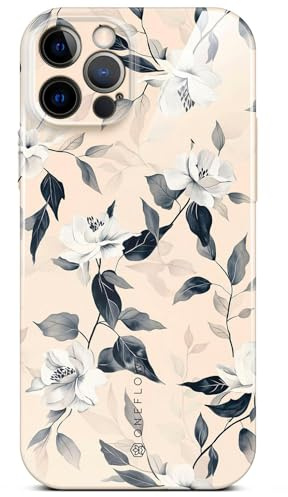 ONEFLOW Flower Cover für iPhone 12 Pro Hülle in Floral Optik, Blumen Designer Case Handy Schutzhülle mit Kameraschutz, Hardcase dünne Handyhülle Blumenmuster, Creme Beige