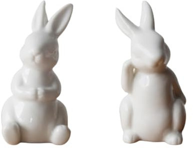 Garneck Osterhasen-Dekorationen: 2 Mini-Hasen Niedliche Weiße Kaninchen-Ornamente Keramik-Hasenfiguren Hasenstatuen Tischdekorationen Osterhasen-Dekorationen Für Die Osterparty