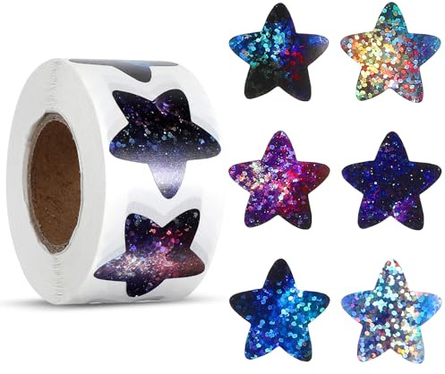 AOZUO 500 stycken stjärnklistermärken stjärnor, stjärnklistermärken, 2,5 cm glitter belöning stjärnklistermärken självhäftande etiketter för barn gör-det-själv scrapbooking dekoration gör-det-själv