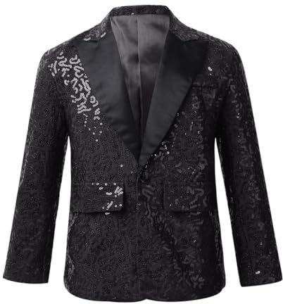 Loodgao Kinder Jungen Glänzend Pailletten Revers Jacke Mantel Bankett Tanz Hochzeit Party Glitzer Tuxedo Blazer