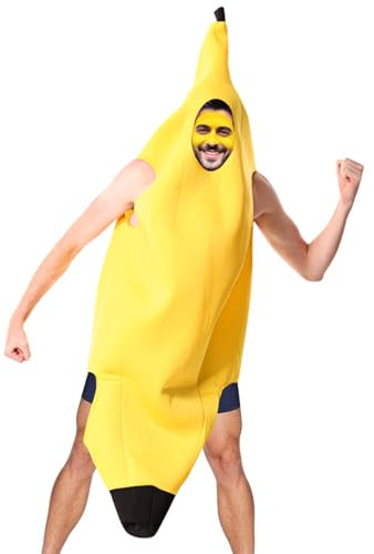 SAIIURV Costume da Banana Adulti Unisex, Travestimento da Banana Uomo Donna, Costume da Frutta, Travestimento Divertente per Carnevale Halloween Cosplay Party (Giallo)