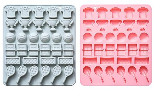 Silikon Schokoladenformen, 2 Stück Süßigkeiten Formen mit Sportmotiven zum Backen, Geleeformen für Gelee, Eiswürfel, Cupcake Dekorationen (Fußball/Badminton/Tischtennis/Hockey/Tennis)