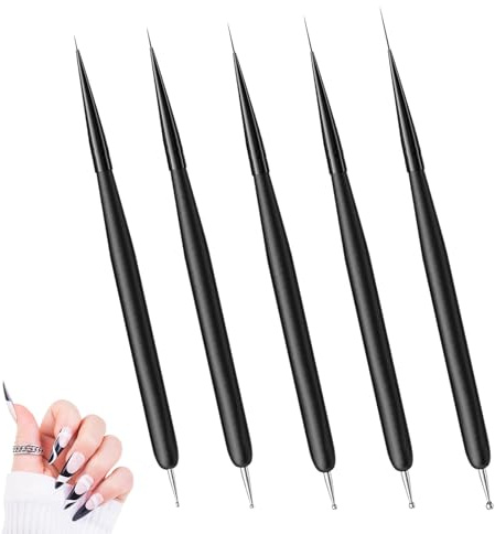 5 Pcs Nail Art Liner,Nail Art Brushes Thin Liner Brush Nail Art Set(7/9/11/15/22mm),for Long Lines, Thin Details Gel Polish Nail Paintings Double-End Nail Art Tools,Black