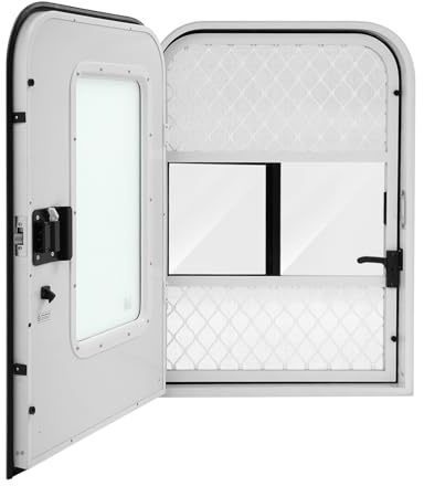 Puerta de entrada para caravana, 660 x 914 mm, con cerradura de aluminio con 4 llaves, junta y tope de puerta, puerta de autocaravana con cristal esmerilado y rejilla para insectos para grosor de