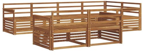 vidaXL Outdoor-Sofagarnitur 7 pcs Natur Massivholz Akazie, Balkonsofa, modernes Eckmöbel, robuster Lounge, Terrassen-Sitzgruppe, bequemer Gartenstuhl