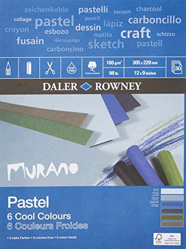 Daler-Rowney Murano 160gsm 12 x 9in Pastel Paper Pad, 160gsm, Honeycomb Texture, Glued 1 Side, Cotton Content, 30 Cool Colours Sheets, Ideal for Professional Artists & Students