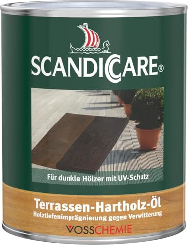 Scandiccare Terrassen-Hartholz-Öl 1L | Leinöl für Holz | Leinölfirnis | Holz Öl Außen | Holzöl dunkel geeignet für Teak, Bangkirai, Eukalyptus und Mahagoni