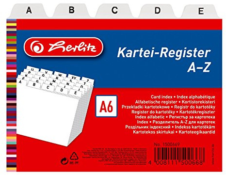 Herlitz 1500669 Karteiregister A6 Kunststoff PP 25-teilig A-Z weiß (5, DIN A6)
