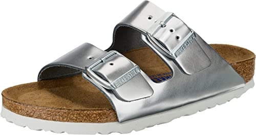 Birkenstock Arizona Leder Softfootbed, Ciabatte Donna, Argento (Metallic Silver), 38 EU