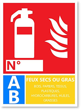 Signalétique Emplacement Extincteur classe AB - Plastique rigide PVC - Kit de fixation inclus - Protection Anti-UV - Fabriqué en France