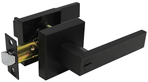 Probrico Interior Privacy Door Lever for Bedroom Stainless Steel Bathroom Flat Reversible Door Handle Square Door Lock Set Without Key Black