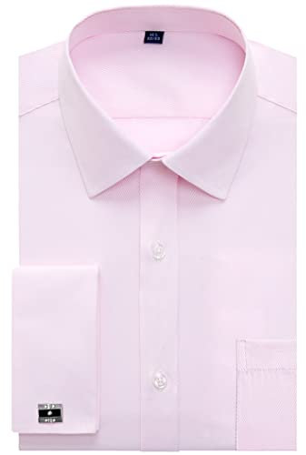 J.VER Men's Dress Shirt Long Sleeve Cufflink Double Cuff Formal Shirt for Men Regular Fit Work Business Cotton Pink 17.5 Neck 34-35 Sleeve