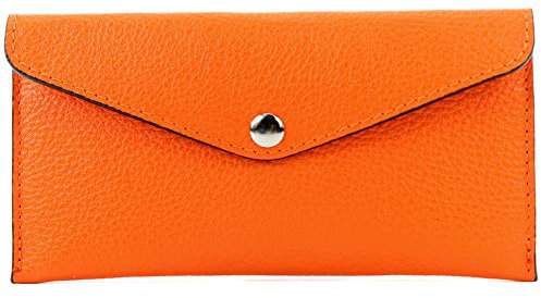 modamoda de - P03 - ital. Damen Portemonnaie Echtleder lang, Farbe:Signalorange