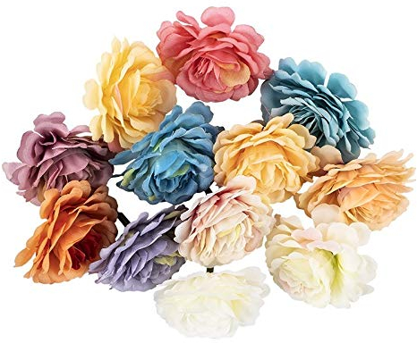 Ideen mit Herz Deko-Blüten, Kunstblumen, Blüten-Köpfe, Verschiedene Sorten, ca. Ø 4-5 cm (Buschrose - bunt - 12 Stück)