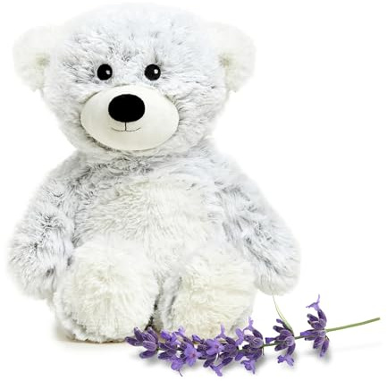 warmies Microwavable & Weighted Stuffed Animals, Gray Bear - Heated Stuffed Animal Plushie for Warmth & Comfort - Cute Soft Plush Toys for Adults & Children (Boys, Girls, Babies & Toddlers)