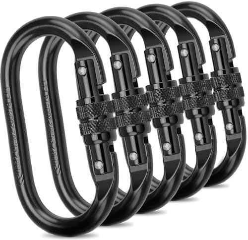 ASelected 5 Stück Karabiner Klettern Kletterkarabiner M10, 20KN(2000KG) Schwerlast Karabiner mit Schraubverschluss für Hängematte Haustier Rucksack Luftyoga