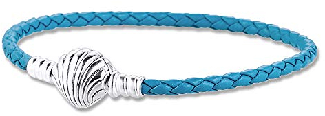 2020 Sommer-Blauer Muschelverschluss Türkis geflochtenes Lederarmband 925 Silber DIY passt für Original Pandora-Armbänder Charm Modeschmuck (19 cm)
