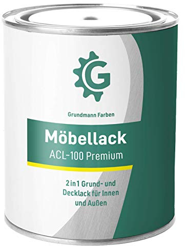 Grundmann Möbellack ACL 100 - Grün 0,7 Kg - Lösemittelfrei & Geruchsarm - 4in1 Möbelfarbe inkl. Grundierung - Innen und Außen - Für Holz, Metall & Kunststoff - RAL 6005 Moosgrün