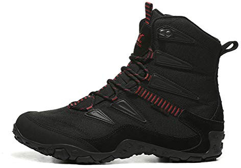 Plus Velvet Warm-Baumwollschuhe, Winterberg Skischuhe wasserdicht, rutschfest Bequeme verdickte Außen Damen Schneeschuhe,Black red,38