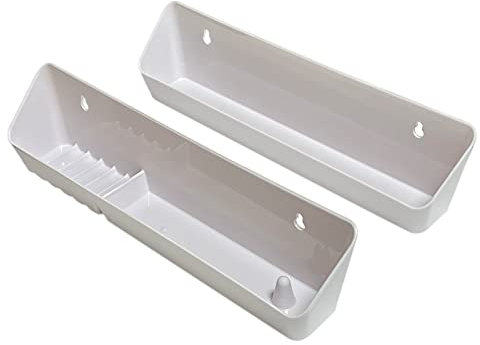 Bueyfolt Lot de 2 plateaux pour accessoires d'évier de cuisine avec matériel de montage, blanc, 35,6 cm (plateau ouvert classique et plateau d'accessoires avec anneau porte-savon et porte-savon)