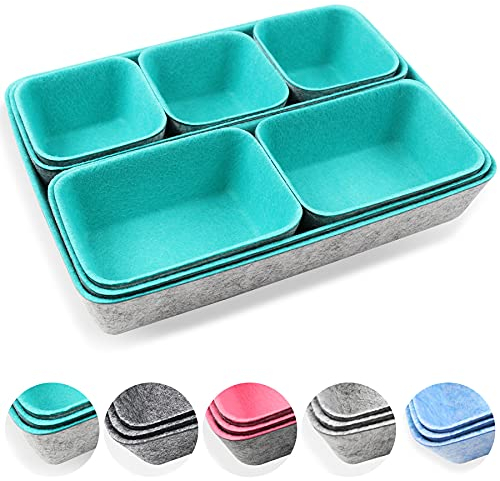 Newthinking Desk Drawer Organiser Trays, 8 Pack Square Organizer Box Stackable Dividers, Save Desk Space Dividers Box for Home Office Cosmetics Storage Boxes (Teal)