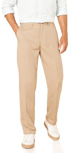Amazon Essentials Men's Classic-Fit Expandable-Waist Flat-Front Dress Pant, Khaki Brown, 32W x 33L