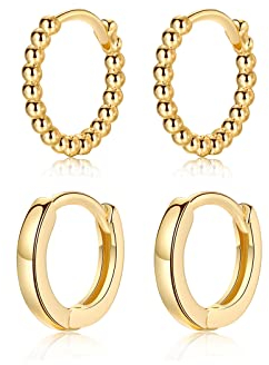 Creolen Gold Damen, 2 Paar Klein Ohrringe Gold Creolen (10mm) für Damen Herren Mädchen