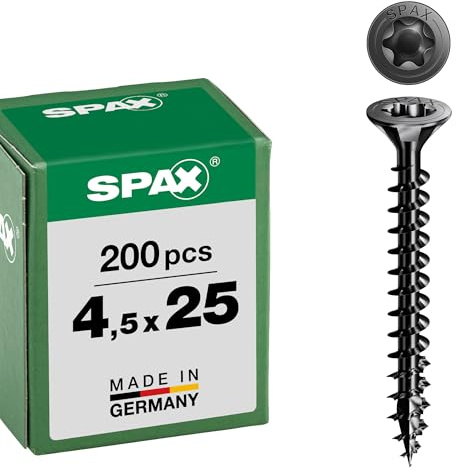 Spax Universalschraube, Senkkopf, schwarz, T-STAR plus, Vollgewinde (4,5x25 mm 200 Stück)