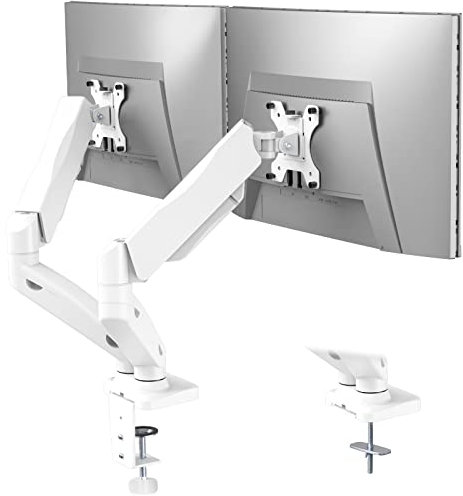 WALI Dual Monitor Stand, Adjustable Gas Spring Arm Monitor Mount for 2 Monitors up to 32 Inch,19.8lbs Capacity (GSMP002W), White by WALI