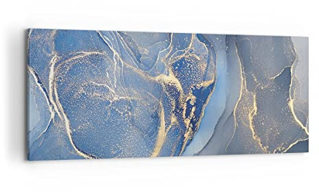 Wandbilder Dekoration Wohnzimmer Gold Blau Farbe Panorama Bilder auf Leinwand 120x50cm Leinwandbild mit Rahmen Schlafzimmer Küche Wand Kunstdruck Art Groß Wanddeko Bild Wall Decor Canvas AB120x50-5029