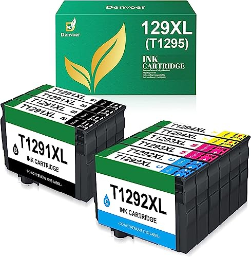 Denvoer T1295 Multipack Kompatible Druckerpatronen für Epson T1291 T1292 T1293 T1294 für Epson WF 3520 Stylus SX435W SX235W Stylus Office BX535WD BX305FW (4Schwarz 2Cyan 2Magenta 2Gelb, 10er-Pack)