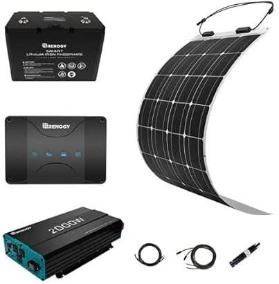 Renogy 175W Solar System Flexible with 12V 100Ah Lithium Battery for Camper Vans/Caravans/Boats