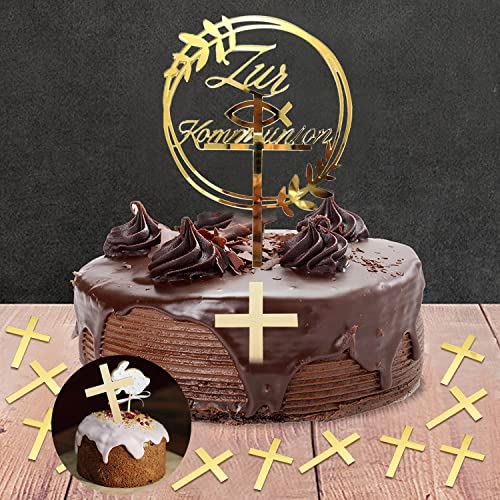 Cutefly 1 Stück Zur Taufe Cake Topper ,Zur Kommunion TortenTopperTaufe Tortendeko mit 10 Kommunion Kreuz-Tortenaufleger. Kommunion Acryl-Kreuz-Tortenaufsatz, Taufe, Jungen und Mädchen