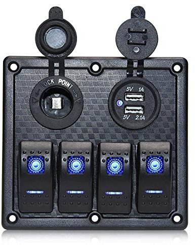 GIDREN 4 Gang Pannello di interruttore a bilanciere Interruttore a bilanciere Pannello Lavagna Elettrico Barca Auto Impermeabile Doppio USB DC 12V/24V LED Camion Rimorchio Marine Veicoli Camping car