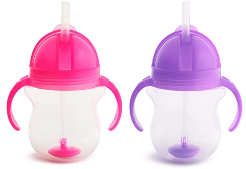 Munchkin Ensemble Tasses à Paille Click Lock Tip & Sip | Tasses Sippy Bébé & Tout-Petit avec Paille | Sans BPA | Non-Déversement | Pailles Lestées | 7 oz / 207 ml | Pack de 2 | Rose/Violet