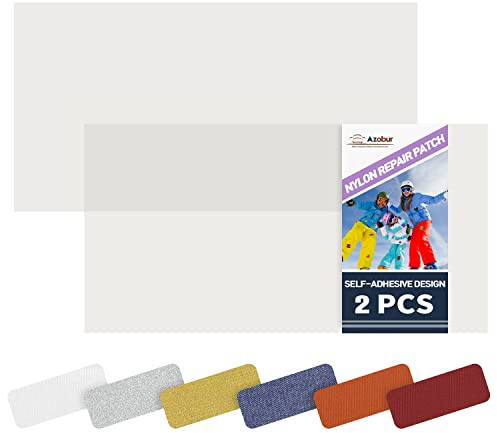 Azobur 2-Pack Nylon Repair Patches Self Adhesive Vinyl Outdoor Camping Gear Repair Kit,Transparent Waterproof Fabric Repair Patches for Down Jacket, Tent, Sleeping Bag （10X20cm）