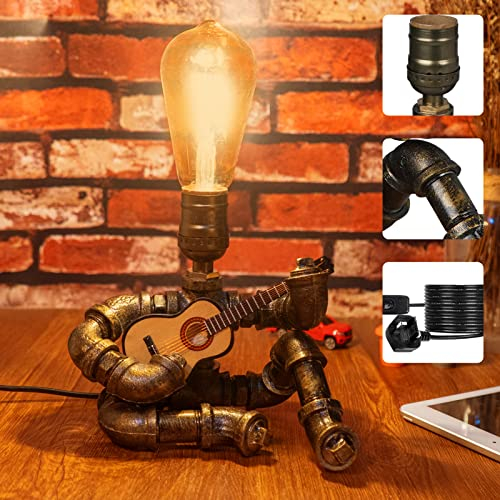 Robot Table Lamp Robot - Table Lamp Vintage Iron Table Lamp Metal Robot Pipe Industrial Pipe Lamp Steampunk Lamp with Bulb for Bar Cafe Room Decor DIY Decorations Cool Birthday Gifts