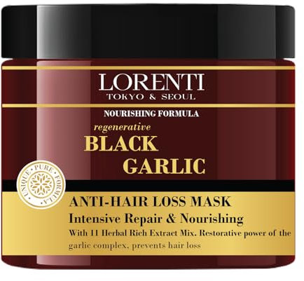 LORENTI TOKYO & SEOUL Black Garlic Hair Care Mask 500ml | Haarmaske mit Knoblauch | Intensiv reparierende Haarkur sprödes-trockenes-strapaziertes-Haar | Schwarzer Knoblauch Haar Kur