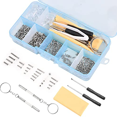 ShipeeKin kit di riparazione occhiali da sole, 500 strumenti per la riparazione degli occhiali viti per occhiali kit riparazione con mini cacciaviti, dadi per vite, naselli in silicone e pinzette