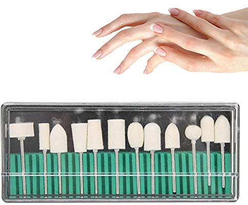 Haosie 12PCS feltro di lana per le donne lucidatura della macinazione delle unghie, punte del trapano del chiodo set accessorio, lucidatura ruota di lucidatura, file teste strumenti