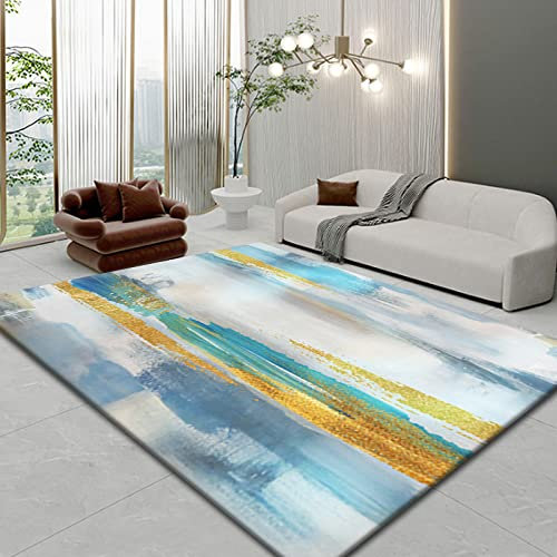 ARUGYTEI Kurzflor Teppich,Art Deco, abstrakte Motive, modern Design,Lake Blue, 200 x 200 cm, Quadratisch Teppiche fürs Wohnzimmer, Flur, Schlafzimmer, Kinderzimmer, Babyzimmer
