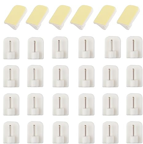 Honeyes 29 Stück selbstklebende Haken für Gardinenstangen, weiß, selbstklebend, für Badezimmer, Küche (Haken, 29 Stück)