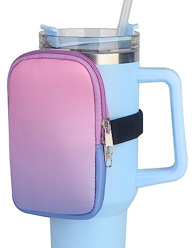 DIYBravo Water Bottle Pouch For Stanley Cup for Cards, Keys, Phone, Gradient Purple Water Bottle Bag for Stanley Tumbler Cup 20-40oz, Mug Pouch Gym Running Accessories with Handle (Gradient Purple)