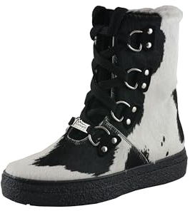 Ammann Damen Schnürstiefel Aosta schwarz/weiß Kuhfell Lammfellfutter New Curlingsohle Größe 40