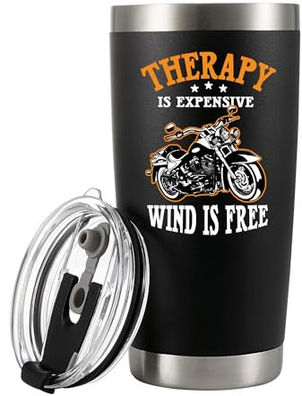 Panvola Therapy Is Expensive Wind Is Free Motorcycle Gifts Vacuum Insulated Tumblers Biker Rider For Dad Husband Boyfriend Uncle Travel Mug (20 oz)