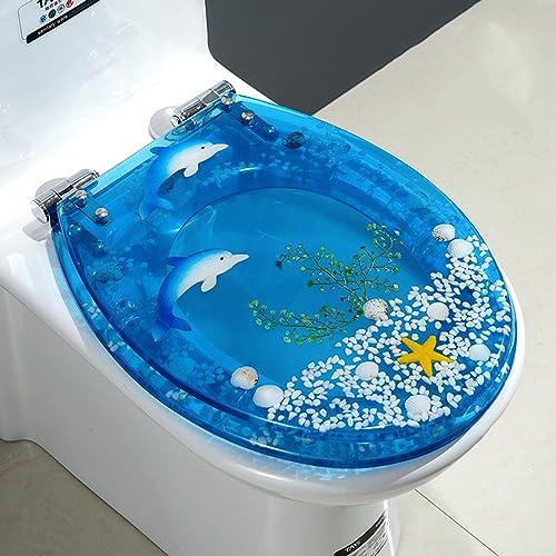 Resin Toilet seat Resin Toilet Seats with Starfish and Seashells in Blue Ocean, Soft Close Toilet Seat, Slow Close Toilet Seats, Strong Hinges,4 (Color : 4)