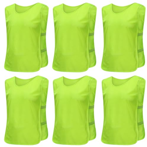 Catime 6 Stück Fußball Leibchen für Kinder, Trainingsweste Ohne Logo, Set für Training (Grün)