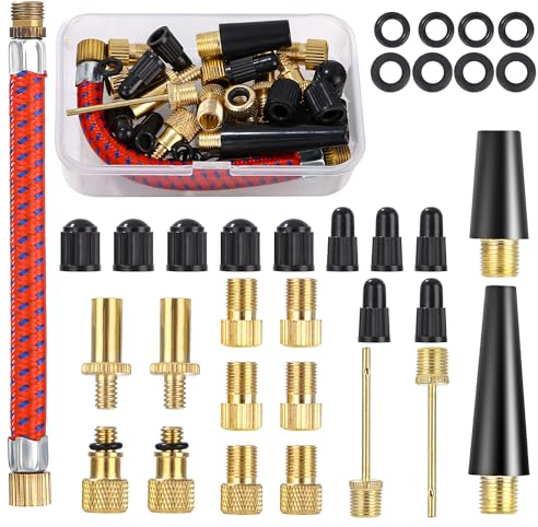 FAOKZE Fahrradventil Adapter Set,Adapter FranzöSisches Ventil,35PCS Fahrradventil Adapter für Fahrradventile,FranzöSisches Ventil Adapter,mit Dichtring,Alle Ventiladapter Fahrrad für Fahrradpumpe