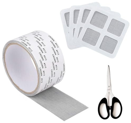 Window Screen Repair Tapes Mosquito Net Repair Screen Repair Tapes Set with 4pcs Mesh Repair Patches, 1pcs Screen Net Repair Tape, 1 Scissor Fiberglass Mesh Tape for Window Door Screen Holes Repair